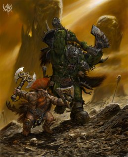 Artist rendition of new careers Ork Choppa and Dwarf Slayer.